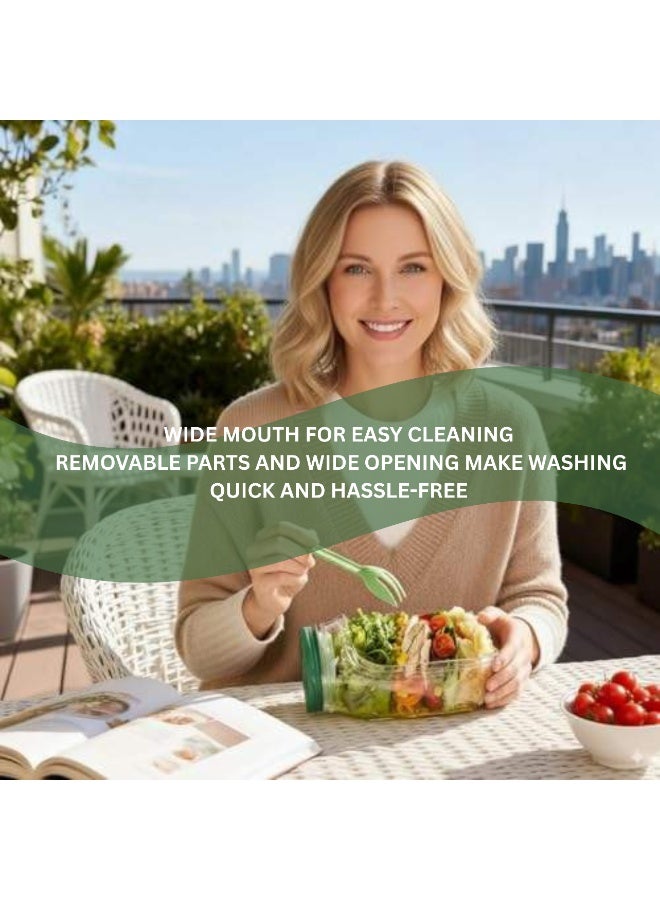 ARABIQO Side-Opening Salad Mason Jar – Leak-Proof Dressing Container with Integrated Lid & Bowl, Reusable Portable Lunch Box for Office, Picnic & Travel - Image 3